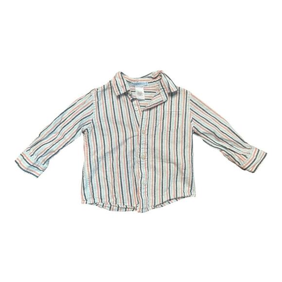 Janie & Jack Boys Multicolor Striped Linen Cotton Blend Button Up Shirt 12-18M - Picture 1 of 4